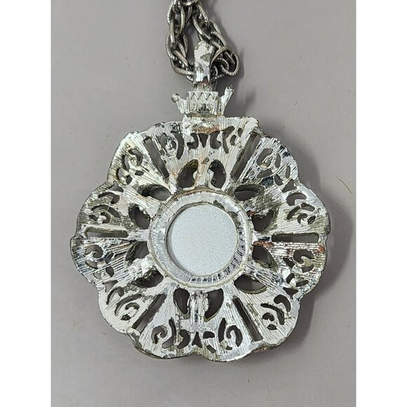 HMS Vintage Medallion Necklace & Silver Tone Silver Black Pendant‎ - Picture 3 of 7